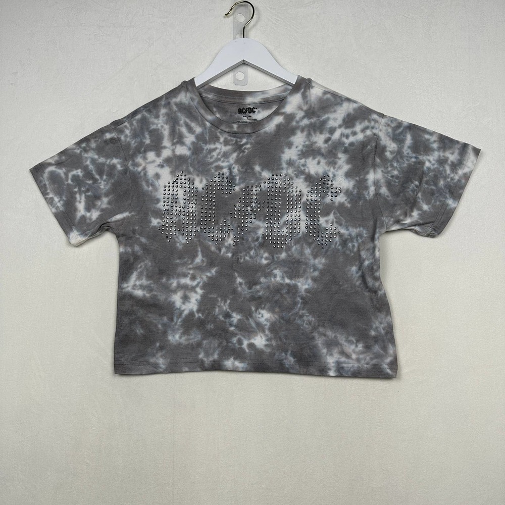 NWT AC/DC  Sz S Tie Dye Short Sleeve Jeweled‎ Studded Spellout Concert Tee Shirt